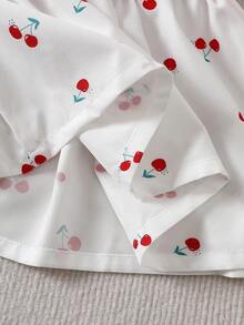 SHEIN Playful Pals Baby Girl Bow Decor Ruffle Trim Square Neck Dress - Red - View 6