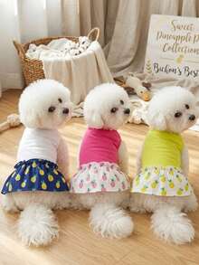 PETSIN 狗狗服装、猫咪服装、动物裙装、宠物春夏新品系列、幼犬连衣裙、公主风百搭连衣裙、条纹印花、小型动物服装、清凉防晒霜 - 彩色 - 查看 2