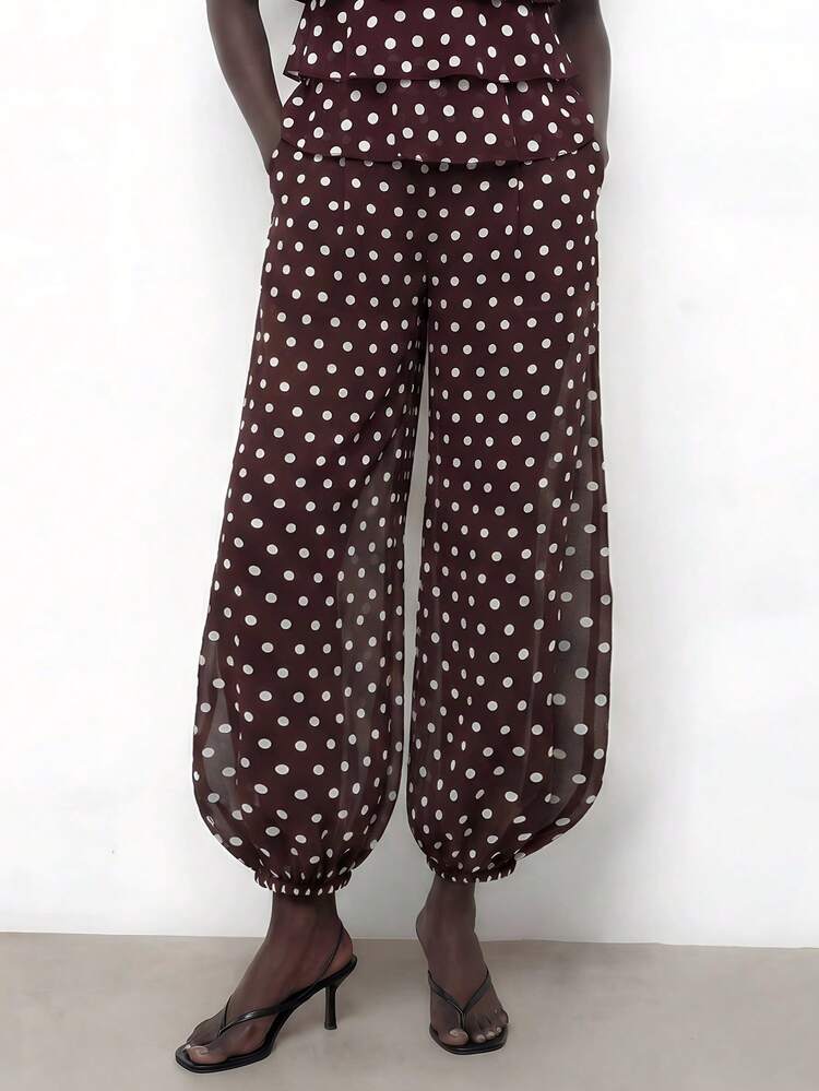 SHEIN Maija Women's Loose Straight Polka Dot Casual Pants, Versatile For Summer,Polka Dot Pants,Vacation Outfits Women