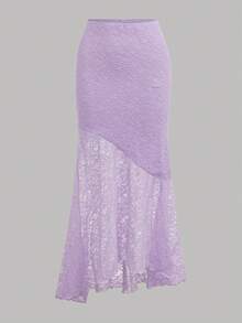 SHEIN Tween Girl Casual Minimalist Comfortable Asymmetrical Hem Tank Top & Fishtail Hem Skirt Set Tween Girl - Mauve Purple - View 6