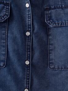 EMERY ROSE EMERY ROSE Kemeja Denim Kasual Wanita Lengan Pendek Kancing Tunggal dengan Saku - Dark Wash - View 5