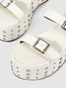 ROMWE Grunge Punk Giày sandal đế xuồng đính kim tuyến, khóa cài nhọn dành cho nữ. - trắng - Xem 2