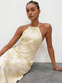 Maija Christmas Party Season Halter Sequin Tassel Dress For Women, Summer Dresses, Summer Clothes, Summer Outfits, Spring Outfit , Spring Dress Women , Festival Dresses , Elegant Party Dresses, Beach Dresses , Beach Outfit For Women ,Beach , Casual Dresses For Women , Casual Women's Dresses, Holiday Outfits For Women, Vacation Outfits For Women, Holiday,Summer Dresses For Women Wedding Guest Dress Women Embroidered Dress Yellow Wedding Guest Dress Women - Apricot - View 1