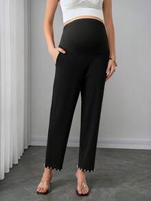 Momance Quần bầu có họa tiết ngọc trai, ống đứng, thiết kế dệt jacquard. - màu đen - Xem 3
