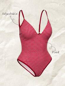 Traje de baño de una pieza con escote en V profundo y estampado aleatorio para mujer, primavera/verano - Multicolor - Ver 3