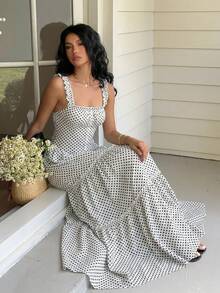 Sunnyshic Đầm xòe chấm bi đen dành cho nữ, kiểu dáng thường ngày đa năng, thích hợp cho đi chơi, hẹn hò, nghỉ mát biển, mùa xuân và mùa thu. - trắng - Xem 5