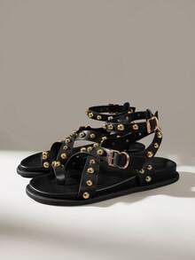 女鞋 女士时尚黑色舒适平底沙滩鞋 - 黑色 - 查看 2