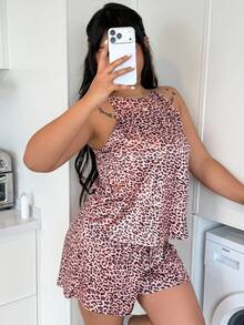 ZzzCrew Plus Size Women Leopard Print Knit Casual Pajama Set - Multicolor - View 4