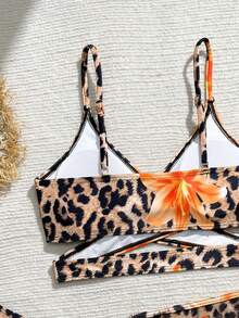 SHEIN TEEN Girls 3 Pieces Set, Random Print - Orange - View 5