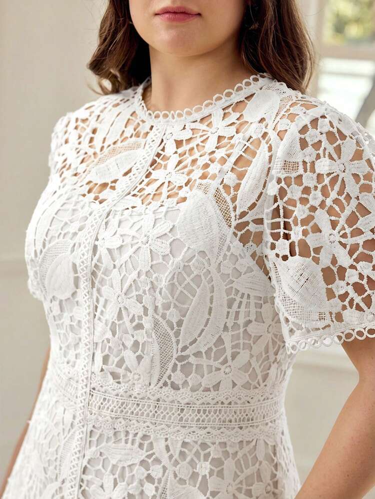 PLUS SIZE WOMEN'S LACE A-LINE MINI DRESS, SPRING/SUMMER