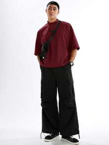 EASEVO Plus Size Men's Casual Round Neck Short Sleeve T-Shirt, Versatile For Daily Wear, Summer - Red - View 5