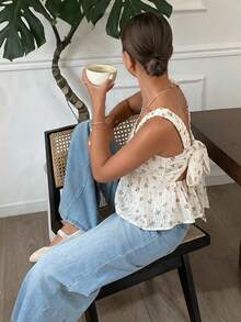 Serisse 女士夏季休闲度假碎花露背扭结吊带宽松背心 - 彩色 - 查看 7