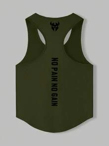 GymBeat Camiseta de tirantes de hombre con estampado muscular de moda - Verde militar - Ver 2