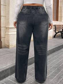 Hourglow Allicaitlin Plus Size Casual Daily Wear Straight Leg Boyfriend Jeans, For Hourglass Body Shape - Black - View 2