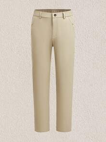 Mercer Haus Men's Solid Color Casual Slim Fit Tapered Pants - Khaki - View 1