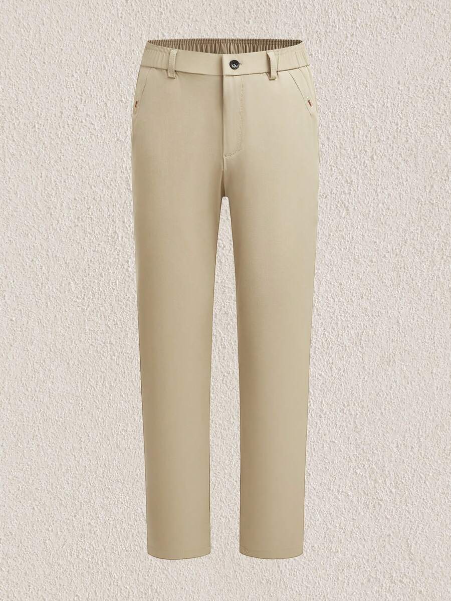 Mercer Haus Men's Solid Color Casual Slim Fit Tapered Pants - Khaki - View 1