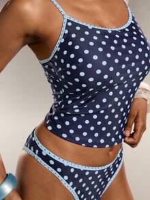SHEIN Swim 26SS 波点方领吊带背心和比基尼两件套，度假 - 彩色 - 查看 7