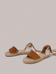 Styleloop Ladies Flat Bottom Round Toe Baring Toes Lace Strap Casual Vacation Beach Sandals - Brown - View 2