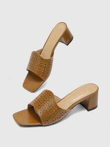 CUCCOO BIZCHIC Ladies Brown Hollow Upper High Heel Sandals, Square Toe Comfort High Heel Sandals Commuter Style Sandals Summer Shoes - Brown - View 6