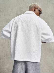 PAVTROS Camisa Jacquard Masculina, Camisa de Manga Curta Jacquard de Espiga de Trigo, Moda de Rua de Manga Curta, Manga Curta, Adequada para Passeios na Rua, Comemorações da Copa do Mundo, Presente para Amigos, Escolha do Namorado - Branco - Visão 2