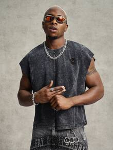 PAVTROS Áo tank top nam mùa hè phong cách thường ngày, thời trang đường phố, nhuộm tie-dye, bạc màu, rách rưới. - màu đen - Xem 7