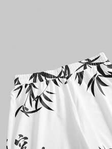 ROMWE Avant Nuevos pantalones de mujer con estilo callejero punk, con caligrafía de tigre y música de bambú al estilo chino - Blanco - Ver 3