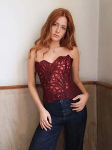 SILVIA DI SANTO Áo nịt ngực định hình ren gợi cảm cho nữ - Màu Đỏ Sâu - Xem 4