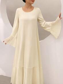 Graceveil Đầm dáng suông đuôi cá màu be, chất liệu có họa tiết, kiểu dáng thanh lịch, tôn dáng, thích hợp cho nữ. - Màu be - Xem 2