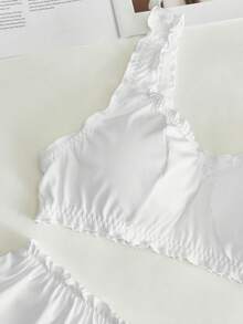 Lowkey Lull 2pcs Lace Trim Frill Trim Bralette & Panty Set, Casual Comfortable Chic Plus Size Lingerie - White - View 3