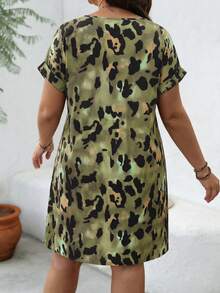 Comfylo Abstract Colorful Brushstroke Print Round Neck Bodycon Midi Dress, Plus Size - Multicolor - View 2