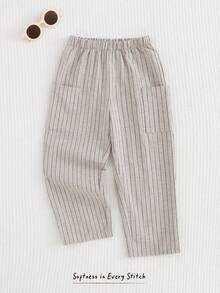 Cozy Pixies Quần ống rộng kẻ sọc, cạp chun, phối túi, thích hợp cho bé trai, kiểu dáng thường ngày đi nghỉ mát và đi làm. - Nhiều màu - Xem 6