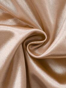 女士Y2K缎面扭结前襟露脐上衣，香槟色亮面，修身短袖短款上衣，适合度假、休闲、夏季外出等场合。 - 香檳色 - 查看 5