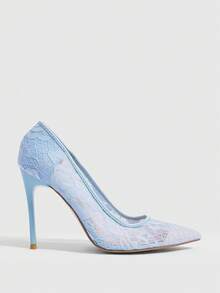CUCCOO SZL Sexy And Stylish Pointed Clear Lace Heels For Parties, Date Nights, Spring Casual Looks And Christmas Eve Looks - Light blue flat net - View 2