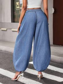Jeanoix Quần jean denim ống rộng phong cách Y2K dành cho nữ. - Rửa trung bình - Xem 2