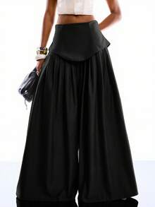 LYSMO Mẫu quần ống rộng xếp ly màu đen trơn, phong cách tối giản mới năm 2026, phù hợp cho việc đi làm. - màu đen - Xem 1