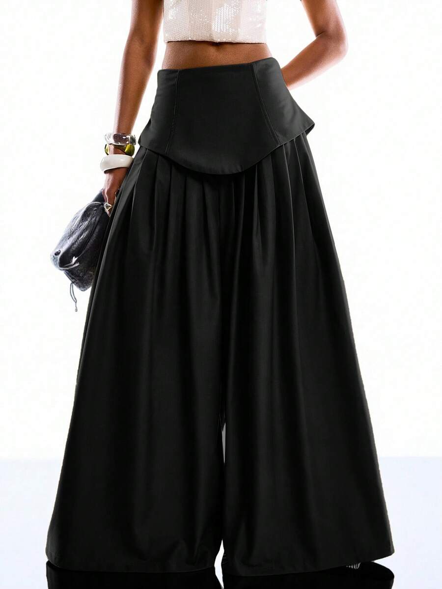 LYSMO Mẫu quần ống rộng xếp ly màu đen trơn, phong cách tối giản mới năm 2026, phù hợp cho việc đi làm. - màu đen - Xem 1