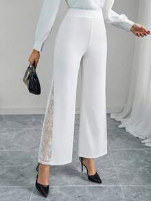 SHEIN Clasi Elegant Lace Flare Pants, Suitable For Daily Wear, Fashionable And Flattering - White - View 3