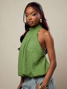 NYA SZN 女士纯色灯笼下摆露背吊带上衣 - 綠色 - 查看 5