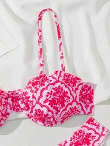 Swim Mod Bộ đồ bơi nữ in họa tiết xếp nếp, thích hợp cho mùa xuân/hè. - Hồng - Xem 5