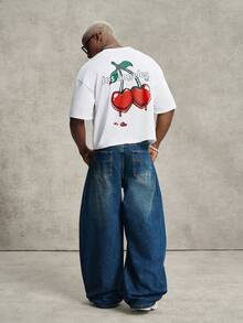 PAVTROS Men's Letter & Cherry Print Casual Short Sleeve T-Shirt - White - View 6