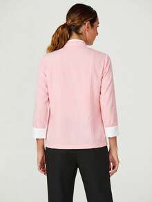 TaskEZ Women's Contrast Color Button-Up Collar Long Sleeve Work Uniform Chef Jacket In 3- 4th Sleeve For Women - Pink - View 2