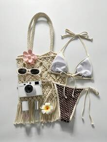 Swim Mod Conjunto de bikini con collar de metal con estampado aleatorio para mujer, accesorios de traje de baño para uso diario, casual, vacaciones, crucero, playa, tomar el sol, vacaciones en Zante, traje de baño, accesorios de bikini, conjunto de bikini a lunares para mujer - Multicolor - Ver 2