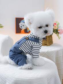 PETSIN Bộ quần áo liền thân hai mảnh giả cho thú cưng, thêu họa tiết gấu bông với vòng chữ D, trang phục thường ngày cho chó bốn chân, thích hợp cho chó nhỏ mặc. - Màu xanh lam - Xem 11