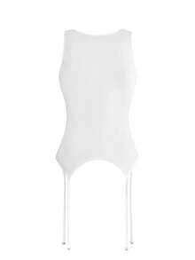 ROMWE Grunge Punk Abby Letter Print Asymmetric Hem Sheer Women Tank Top - White - View 2