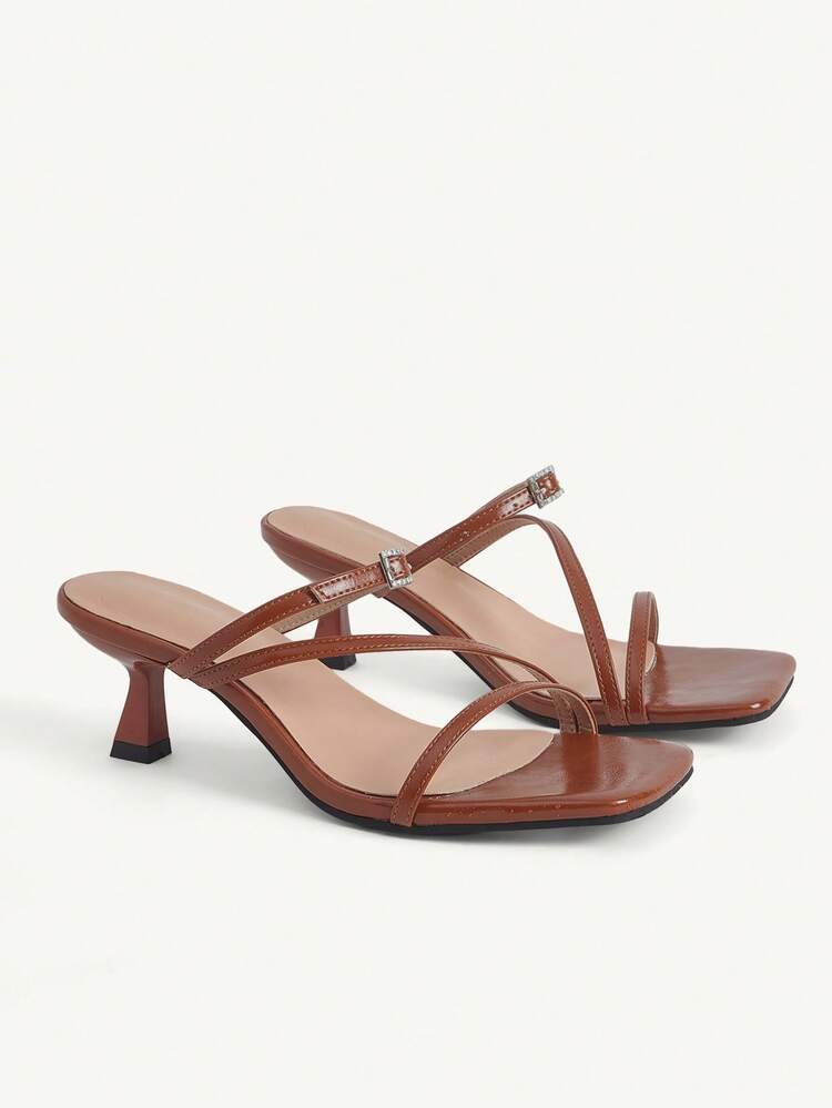 CUCCOO CHICEST Women Shoes Spring. New Square Toe Thin Heel High Heel Romantic Elegant Brown PU Buckle Women's High Heel Sandals Dress Shoes Bridal Shoes Wine Season Collection For Valentine's Day Elegant Versatile Summer Shoes