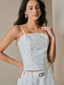 Anewsta 女士优雅烧花吊带背心 - 白色 - 查看 4