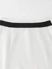 Franclia 夏季新款女士黑白撞色高品质套装，舒适面料抹胸露脐上衣+A字迷你裙两件套，适合：工作通勤、商务约会、朋友聚会、轻度社交活动 - 黑與白 - 查看 7