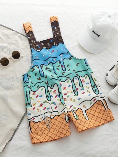 SHEIN Quần yếm kẻ sọc phong cách retro tối giản thoải mái đa năng cho bé trai, thích hợp cho mùa hè.