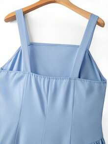 SHEIN Clasi Robe longue sans manches élégante en couleur unie tissée pour femmes grandes tailles, printemps/été - Bleu azur - Voir 8
