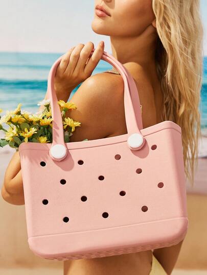 Swim Mod 1pc Large Capacity Practical EVA Beach Tote Bag, Breathable EVA Women Beach Handbag - Lightweight Durable Solid Color Open Design, Oversized Waterproof Washable Sturdy Open Tote Bag, Suitable For Beach, Pool, Sports, Pool Side, Shopping And Picnic - Fashionable Holiday Accessory, Beach Bag, Holiday, Casual Outing, Festival Gift, Leisure Use, Stylish Tote Bag | Vibrant Tote Bag | Durable Tote Bag, Cute Tote Bag, Christmas Gift, Shopping, Swimming, Work, Travel